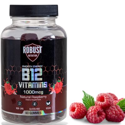 Robust Nutrition Vitamin B12 Methylcobalamin 1,000 mcg, Smooth Energy Gummies, Gluten Free, Non-GMO, Vegetarian, 60 Gummies, Natural Raspberry Flavoured