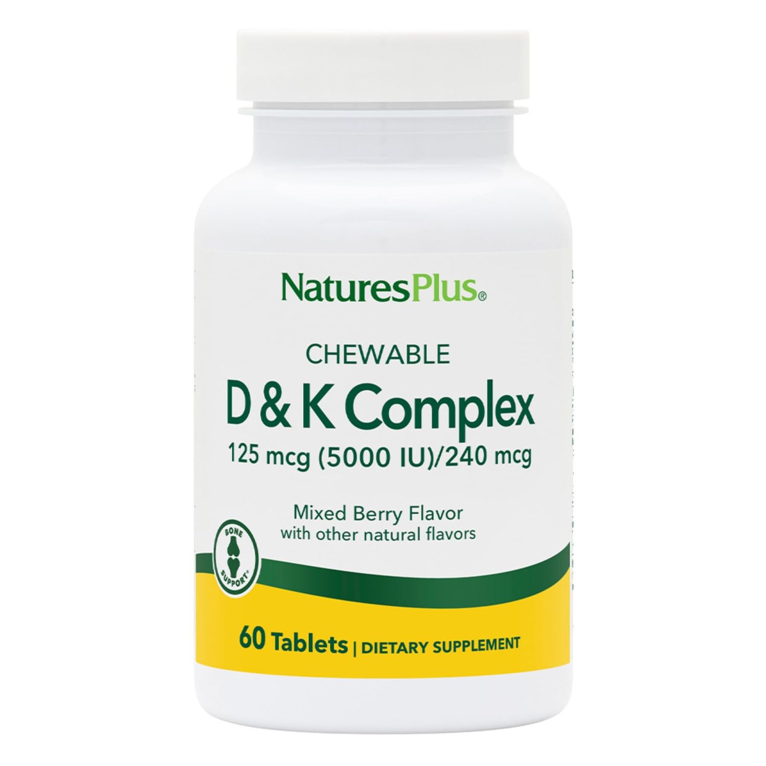 Natures Plus D K Complex - 60 Mixed Berry Chewables - Supports Calcium Metabolism - Vegetarian, Non-GMO, Gluten Free, Soy Free - 60 Servings