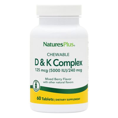 Natures Plus D K Complex - 60 Mixed Berry Chewables - Supports Calcium Metabolism - Vegetarian, Non-GMO, Gluten Free, Soy Free - 60 Servings