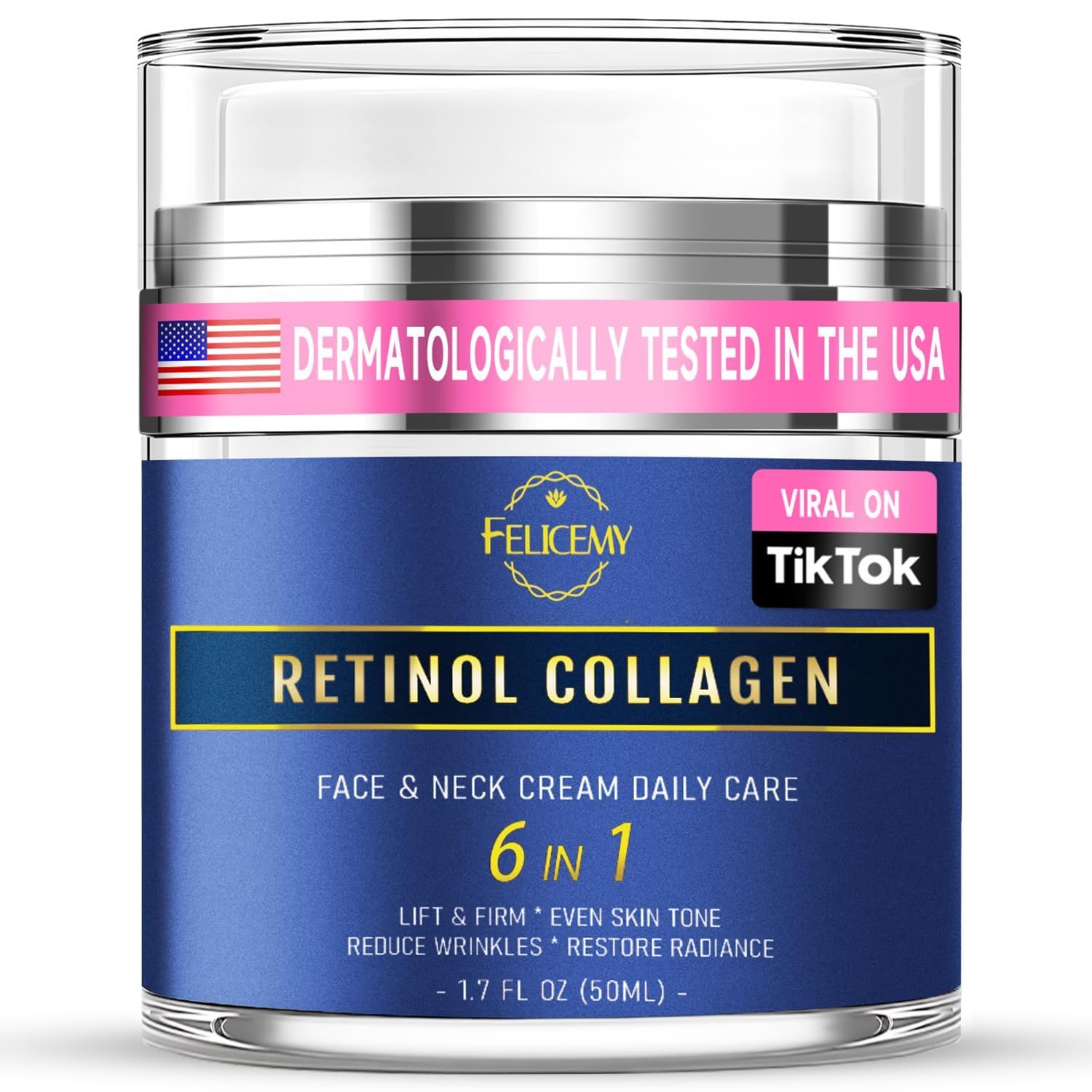 Retinol Cream for Face, Face Moisturizer with Collagen Hyaluronic Acid, Anti Aging Neck Cream for Tightening Skin, Facial Creams Day Night for Women and Men 1.7 Fl Oz