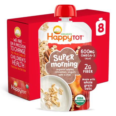 Happy Tot Organic Stage 4 Super Morning, Apple Cinnamon, Yogurt, Oats Super Chia, 4 Ounce (Pack of 8)