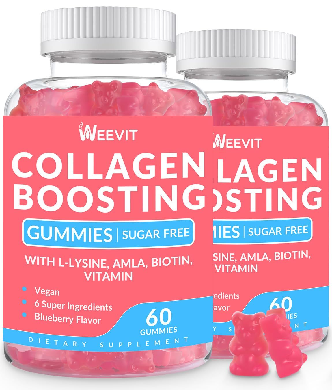 WEEVIT Collagen Boosting Gummies, Vegan Collagen Gummies for Women with L-Lysine, Amla, Biotin, Vitamin C, A, E, Collagen Booster Gummies Supplement for Hair Skin Nails Joint