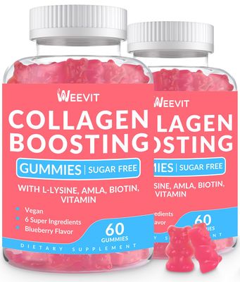 WEEVIT Collagen Boosting Gummies, Vegan Collagen Gummies for Women with L-Lysine, Amla, Biotin, Vitamin C, A, E, Collagen Booster Gummies Supplement for Hair Skin Nails Joint