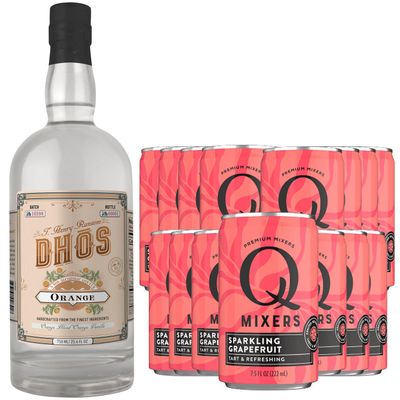 Dhos Handcrafted Non-Alcoholic Orange w 15 Pack Q Mixers Sparkling Grapefruit - Keto-Friendly, Zero Sugar, Zero Calories, Zero Proof - 750 ML - Perfect for Mocktails - Made in USA