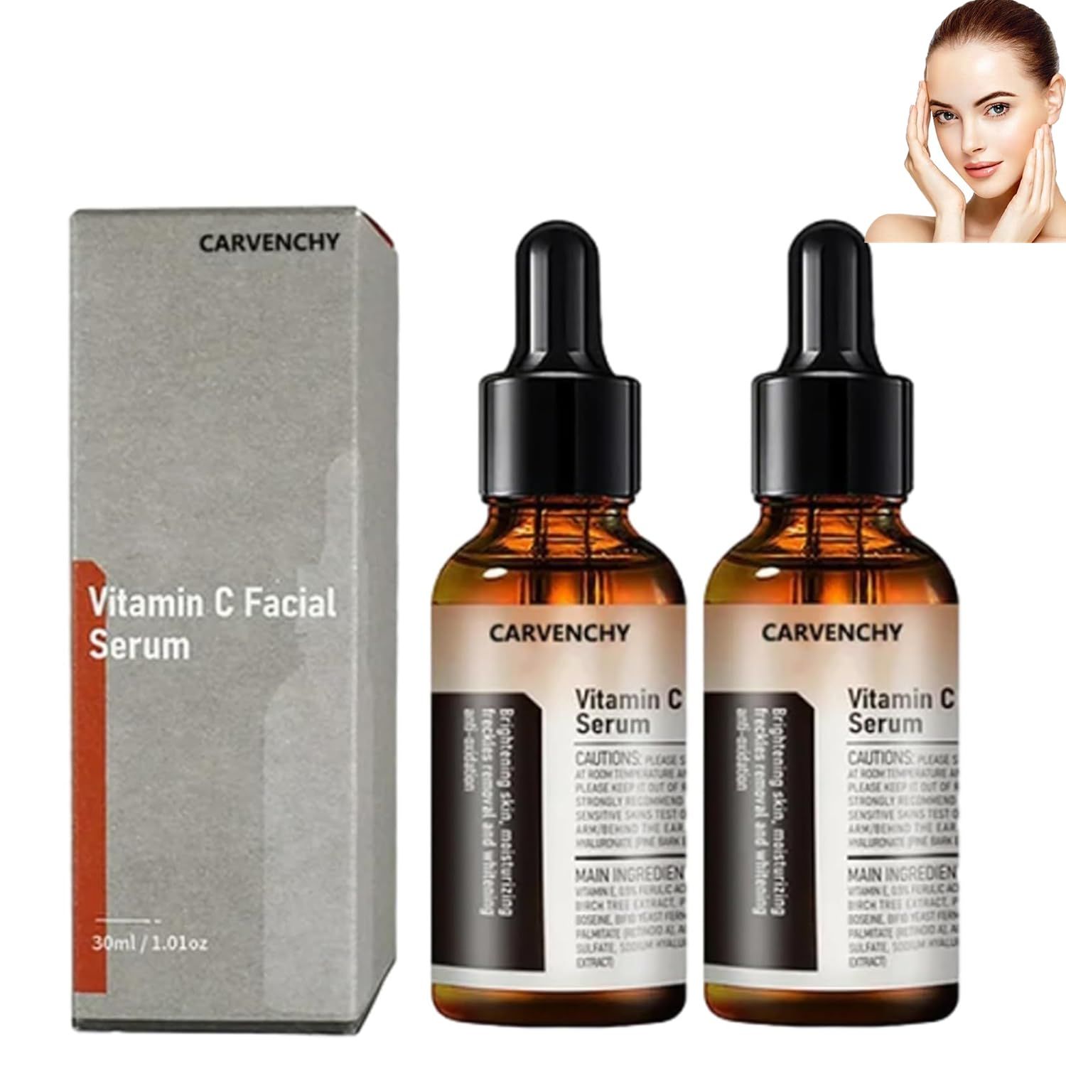 2PC CARVENCHY Vitamin C Facial Serum Essence, Hydration, Skin Moisturized, Vitamin C Serum, Anti Aging Wrinkle Facial Serum(30ml)