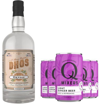 Dhos Handcrafted Non-Alcoholic Orange w 5 Pack Q Mixers Light Ginger Beer - Keto-Friendly, Zero Sugar, Zero Calories, Zero Proof - 750 ML - Perfect for Mocktails - Made in USA