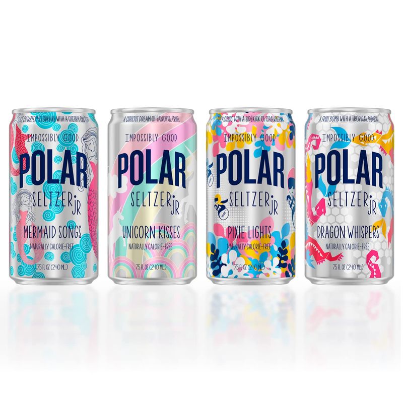 POLAR 100 Natural Seltzer Jr 24 ct Variety Pack The Impossibly Good Collection (Unicorn Kisses, Pixie Lights, Mermaid Songs, Dragon Whispers)