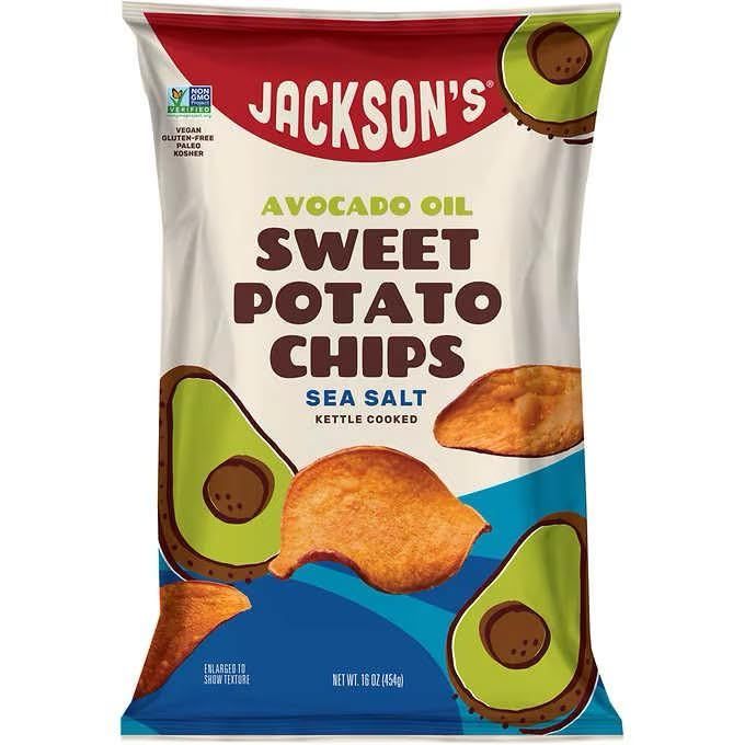 Generic Jackson s Sweet Potato Kettle Chips with Sea Salt made with Premium Avocado Oil Allergen-friendly, Gluten Free, Peanut Free, Vegan, Paleo Friendly - Shark Tank Product,16 OZ (Pack of 2)