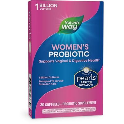 Nature&#39;s Way Women&#39;s Probiotic Pearls, Supports Vaginal and Digestive Health, Protects Against Occasional Constipation Bloating, 1 Billion Live Cultures, 30 Softgels (Packaging May Vary)