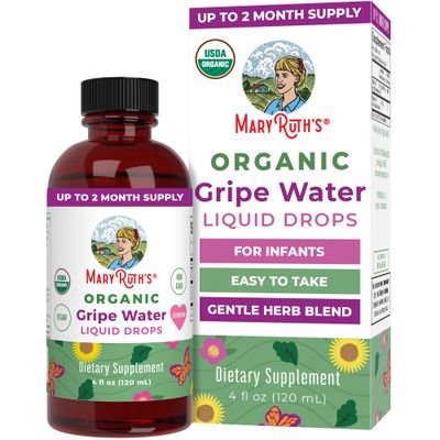 USDA Organic Gripe Water for Babies by MaryRuth&#39;s Herbal Blend for Little Tummies Baby Essentials for Newborns Ginger Root Fennel Seed Dill Seed Vegan 4 oz 30-60 Servings