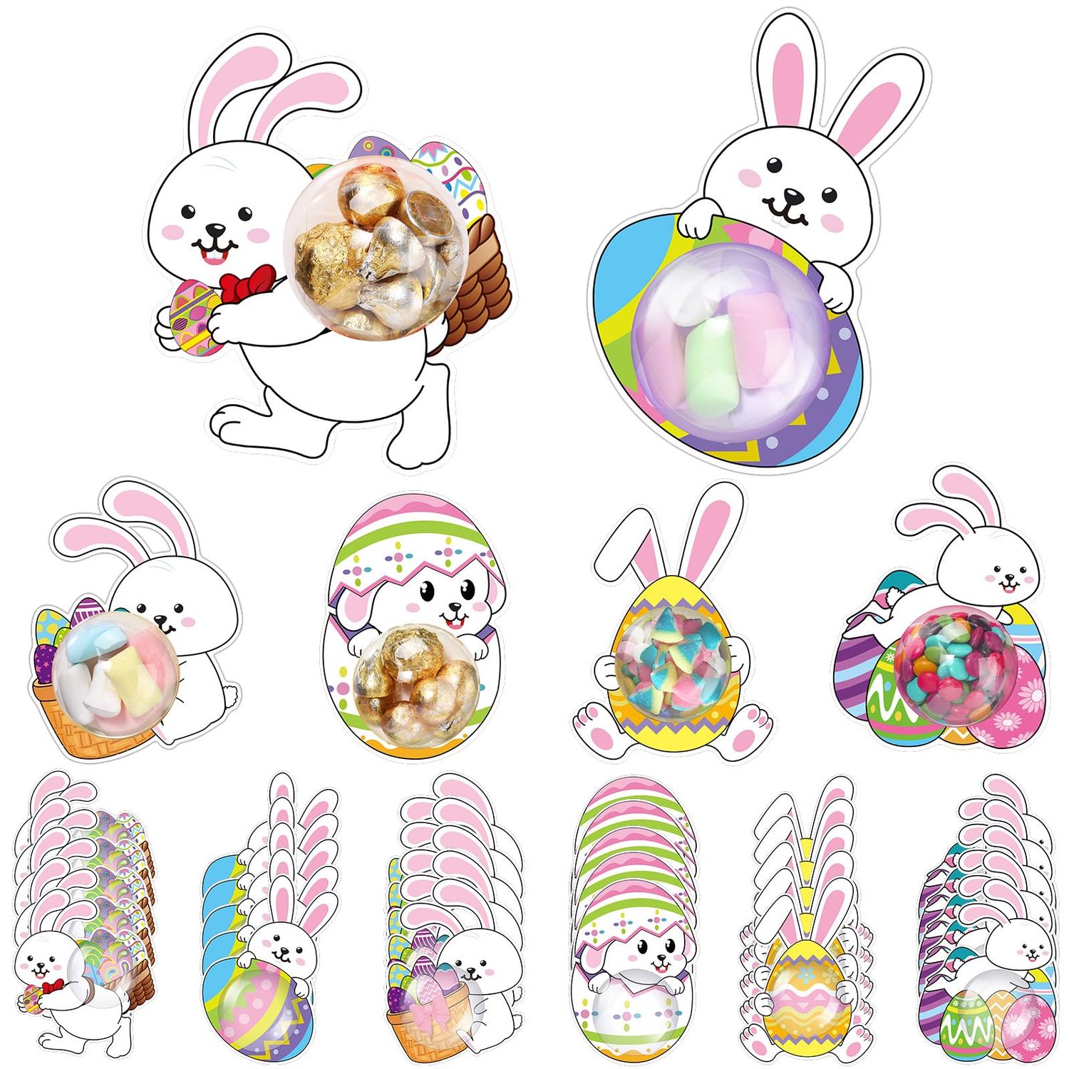 Motiskyy 30 Pack Easter Candy Fillable Card with Clear Candy Domes Chocolate Holder Cards Treat Gift Rewards Surprise for Easter Hunt Basket Stuffers Party Favors(Easter Rabbit)