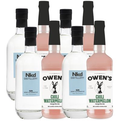 Nkd Distillery Gin Alternative Premium Non-Alcoholic Spirit 750 ML Bottles w Owen s Mixers Cherry Lemonade 32 OZ Bottles - Perfect for Mocktails - Made in USA