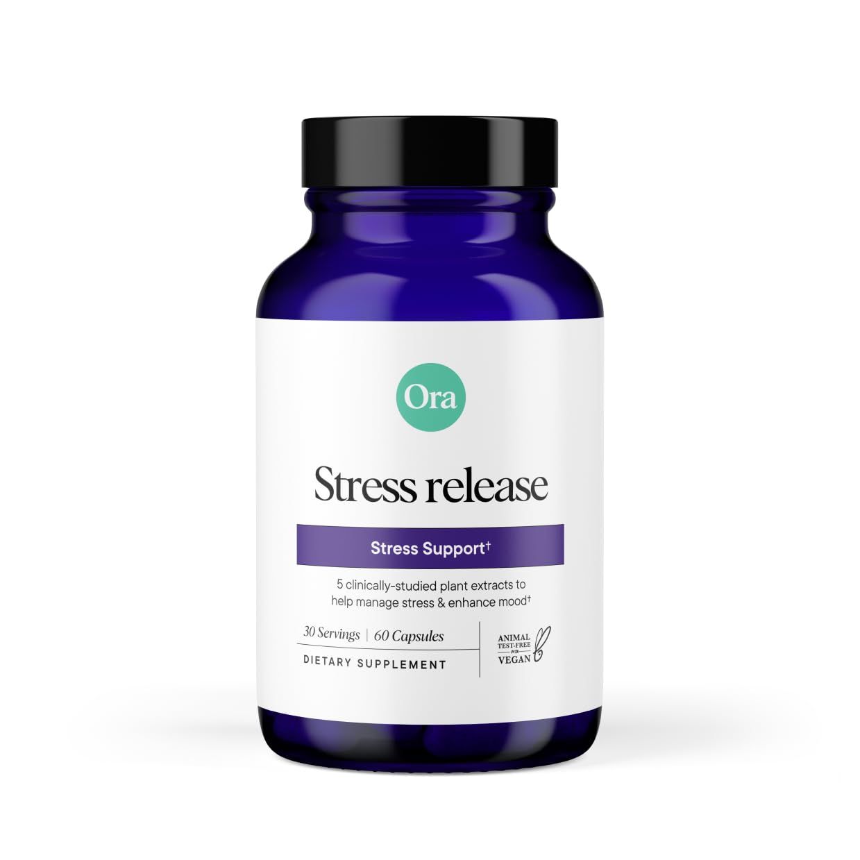 Ora Organic - Stress Relief Supplement - Supports Mood Mental Focus - Feel Calm Relaxed - Sensoril Ashwagandha, Saffron, Ginseng, L-Theanine, Lemon Balm - 60 Capsules