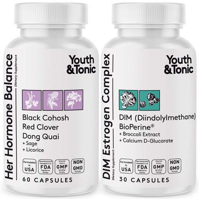 Youth Tonic Menopause PMS Support for Women Through Balanced Estrogen Metabolism - 90 Pills with DIM Black Cohosh Red Clover Dong Quai Soy Isoflavones