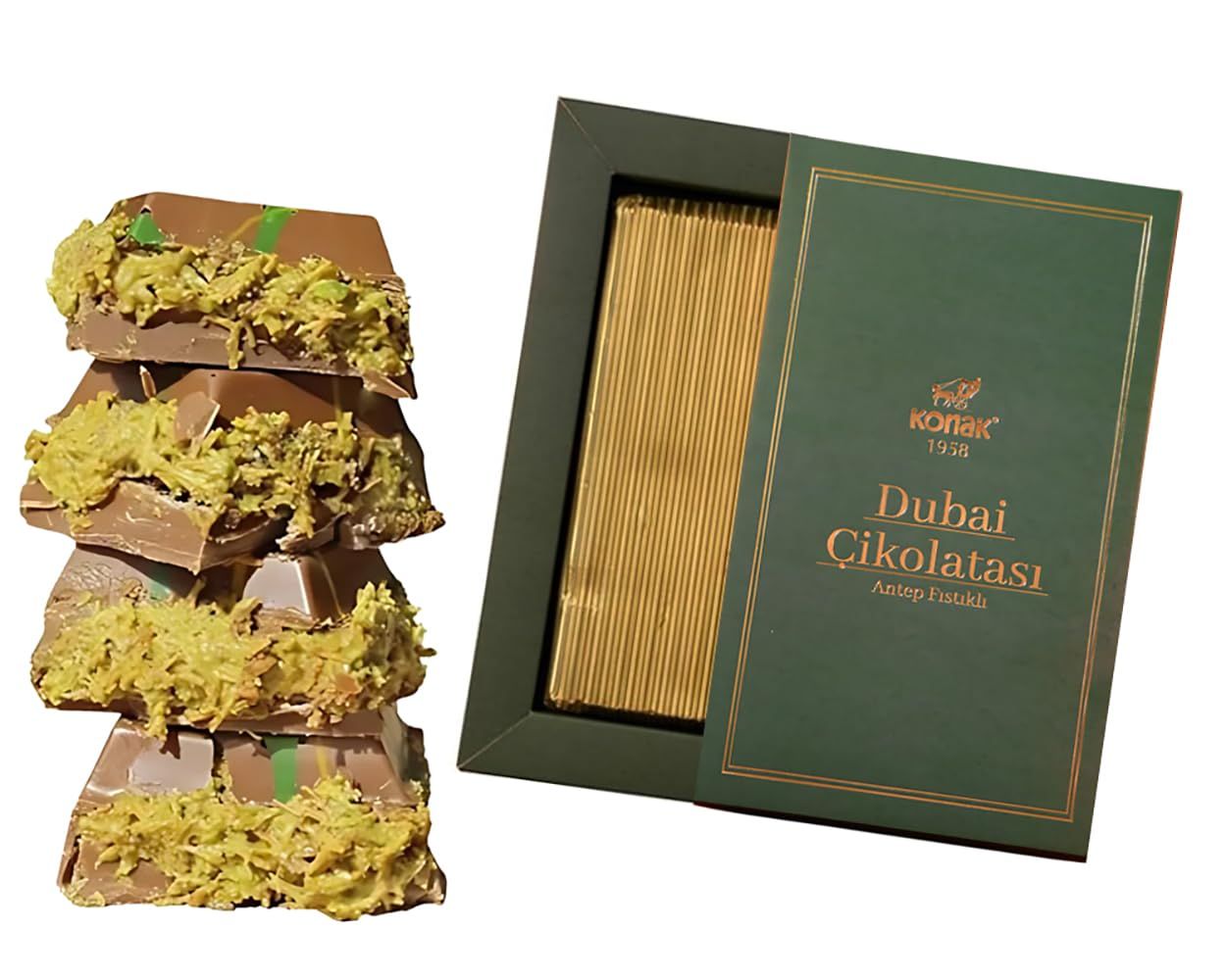 Dubai Chocolate Bar - 7oz 200g Premium Rich Milk Kunafa Pistachio Butter Chocolate Individually Wrapped Fresh Treats Luxury Gift Box for Birthdays Special Occasions, Large Bar