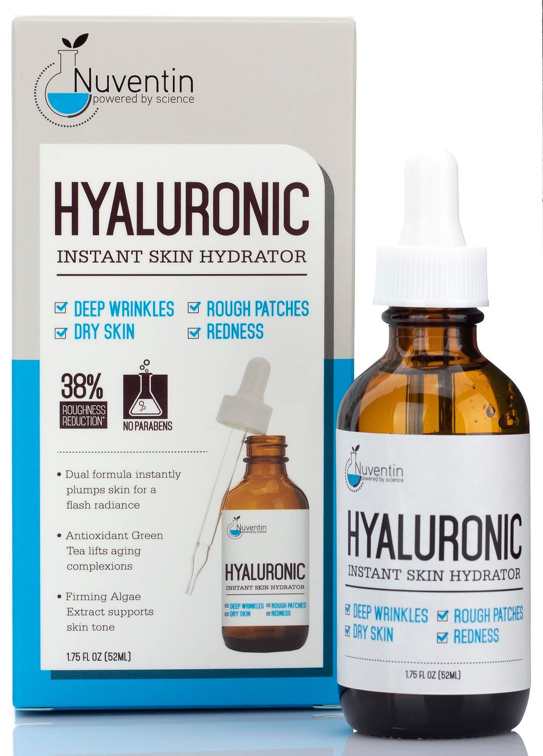 Nuventin Hyaluronic Acid Serum Anti Aging Skin Care Facial Booster For Face - Hydro-Boost Moisturizer Booster WVitamin C Vitamin E For Wrinkles, Fine Lines, Dark Spots, Dry Skin, 1.75 Fl Oz