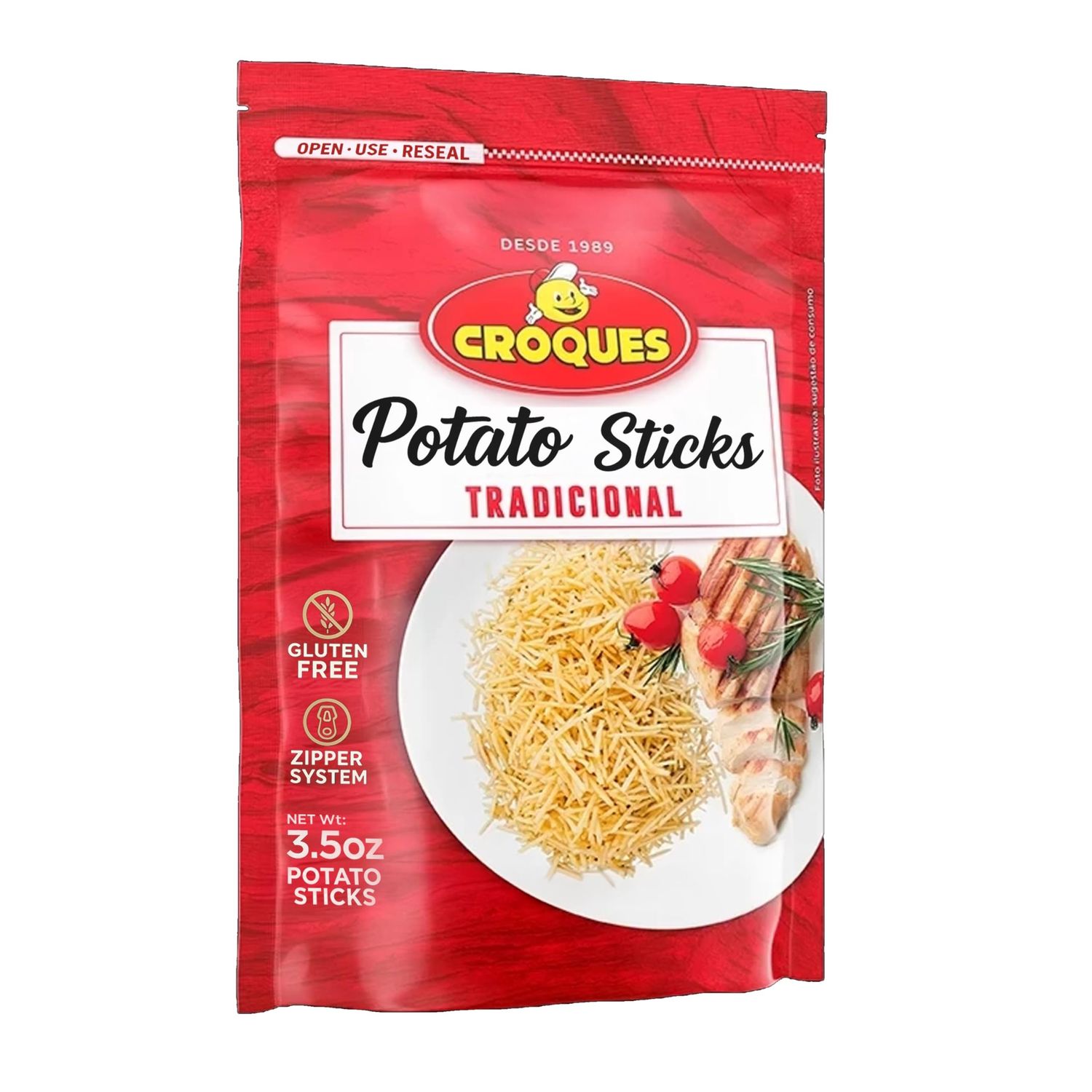 Croques Potato Sticks 3.5 oz Batata Palha Tradicional Croques 100g Brazilian Shoestring Potatoes - Crispy, Crunchy, Gluten-Free Snack - Resealable Bag - Made from Fresh Potatoes