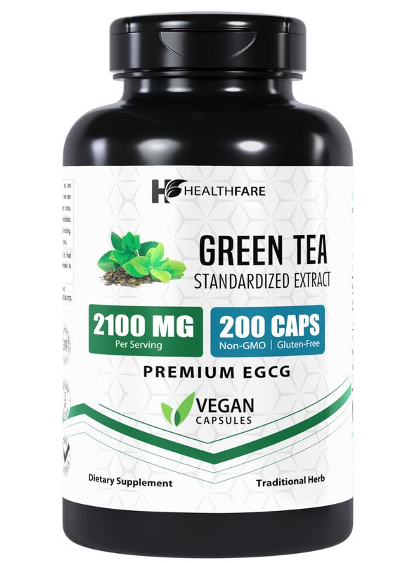 Healthfare EGCG Green Tea Extract Supplement, 2100mg 200 Capsules Standardized 50 EGCG, 98 Polyphenols 80 Catechins Non-GMO Gluten-Free