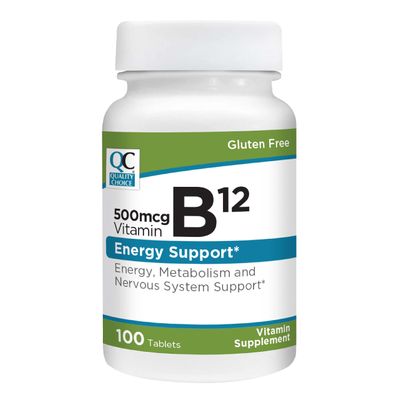Quality Choice Vitamin B12 500 MCG, Energy, Metabolism, Nervous System Support Supplement 100 Count Bottle of Tablets