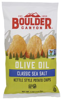 Boulder Canyon Classic Sea Salt Made With Olive Oil Kettle Style Potato Chips, Gluten Free, 5 Ounces (Pack Of 12)