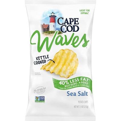 Cape Cod Waves Kettle Cooked Potato Chips, Satisfying All Natural- Great For Dipping (Less Fat with Sea Salt, 3 Bags)