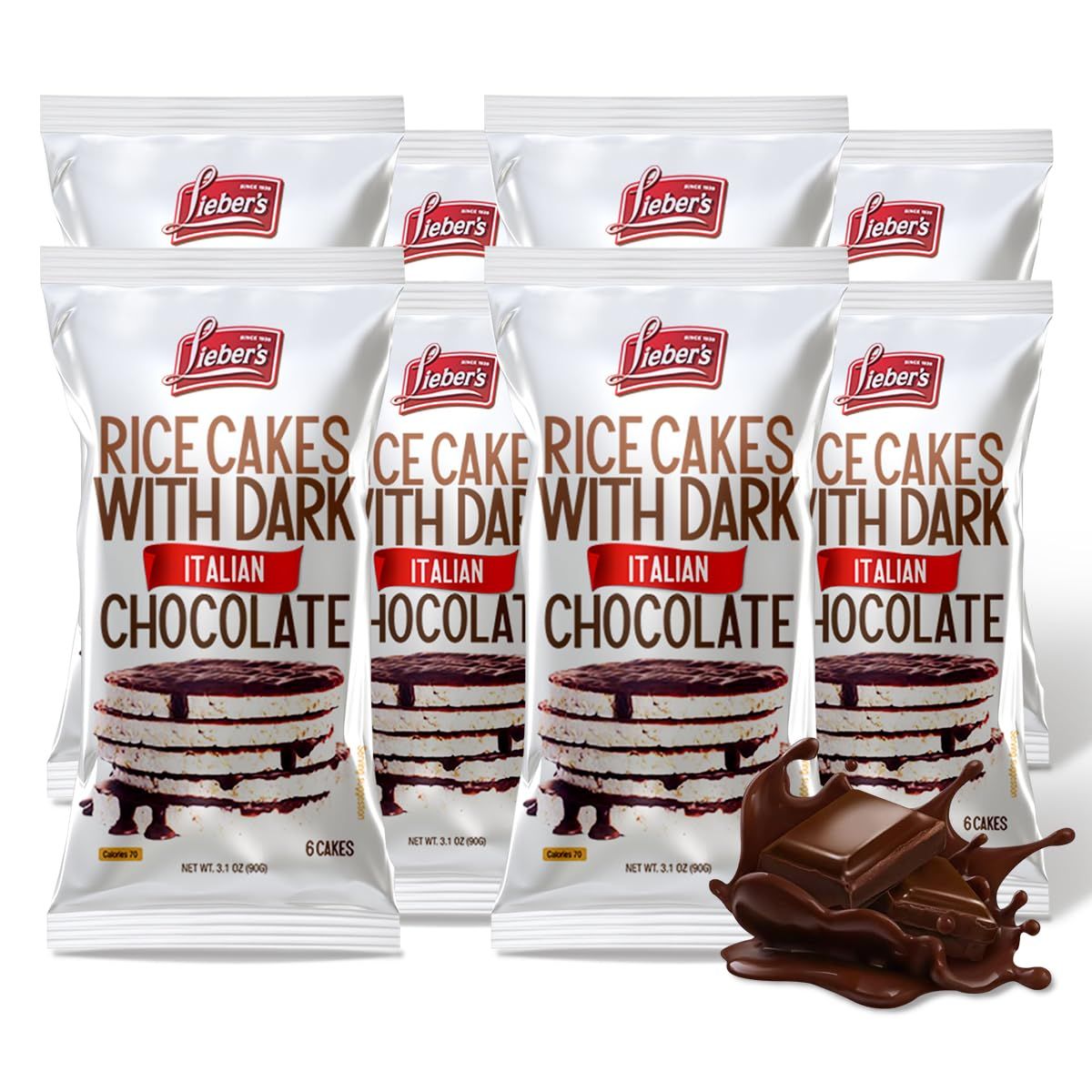 LIEBERS Dark Chocolate Rice Cakes, Kosher Certified Dairy Free, Gluten Free Snack (Dark Chocolate) Pack Of 8