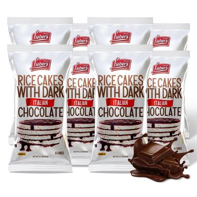 LIEBERS Dark Chocolate Rice Cakes, Kosher Certified Dairy Free, Gluten Free Snack (Dark Chocolate) Pack Of 8