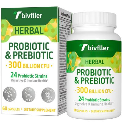 Probiotics for Women Men- 300 Billion CFU, 24 Strains Probiotic15 Organic Herbs Prebiotics Blend, Pre and Probiotics, for Digestive Health, Immune Gut, Diarrhea, Bloating, Vegan, 2 Month Supply