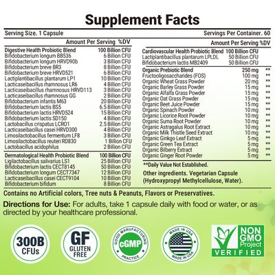 Probiotics for Women Men- 300 Billion CFU, 24 Strains Probiotic15 Organic Herbs Prebiotics Blend, Pre and Probiotics, for Digestive Health, Immune Gut, Diarrhea, Bloating, Vegan, 2 Month Supply