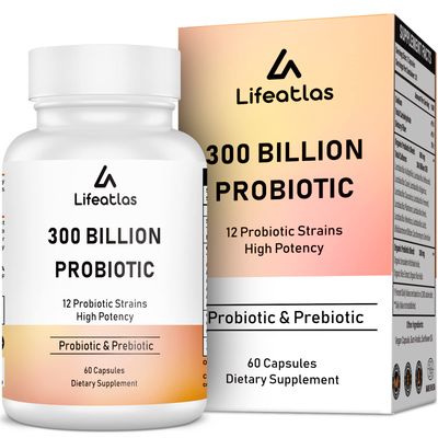 300 Billion CFU Probiotics - Probiotics for Women and Men, 12 Probiotic Strains Plus Prebiotic, for Immune Digestive, Gut Health, Gas Bloating, Shelf Stable - 60 Caps