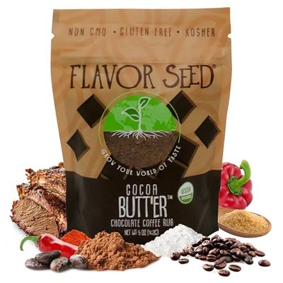Flavor Seed Cocoa Butt&#39;Er Organic Chocolate Coffee Brisket Rub Butt Rub Seasoning. Gourmet Spice Mix for Cooking, Grilling BBQ. Preservative Free, Non GMO, 5 oz Resealable Pouch