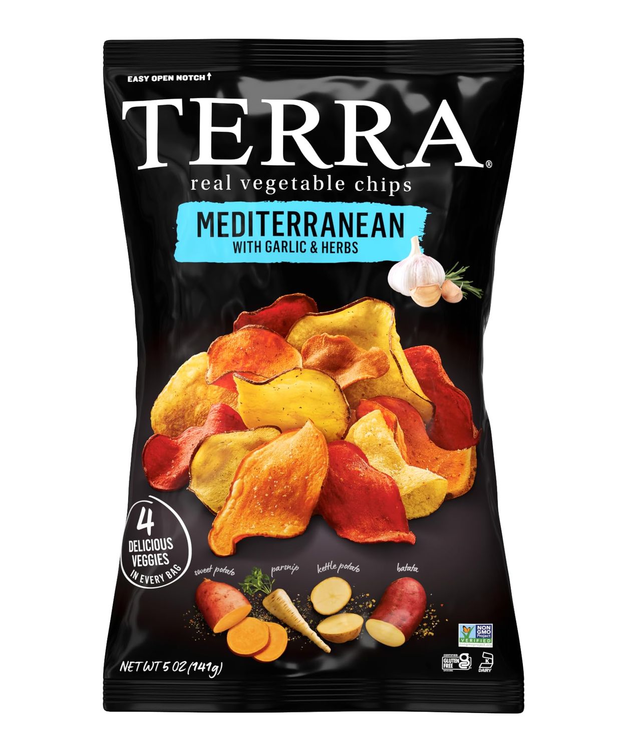 Terra Vegetable Chips, Mediterranean Garlic Herbs Real Vegetable Chips, 5 oz (Pack of 6)