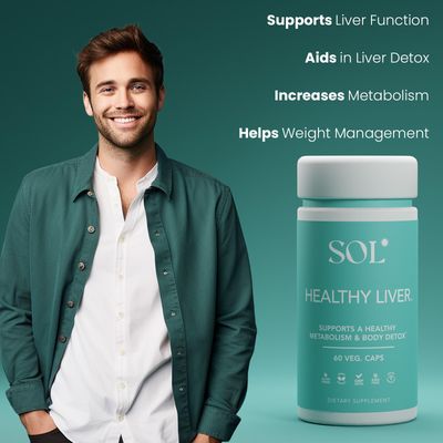 Sol Nutrition Healthy Liver Supplement: Cleanse Supplement for Liver Health, Encourages Liver Enzymes Production, Increased Metabolism, 60 Easy-to-Swallow Capsules