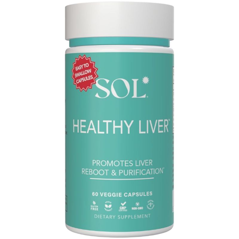Sol Nutrition Healthy Liver Supplement: Cleanse Supplement for Liver Health, Encourages Liver Enzymes Production, Increased Metabolism, 60 Easy-to-Swallow Capsules