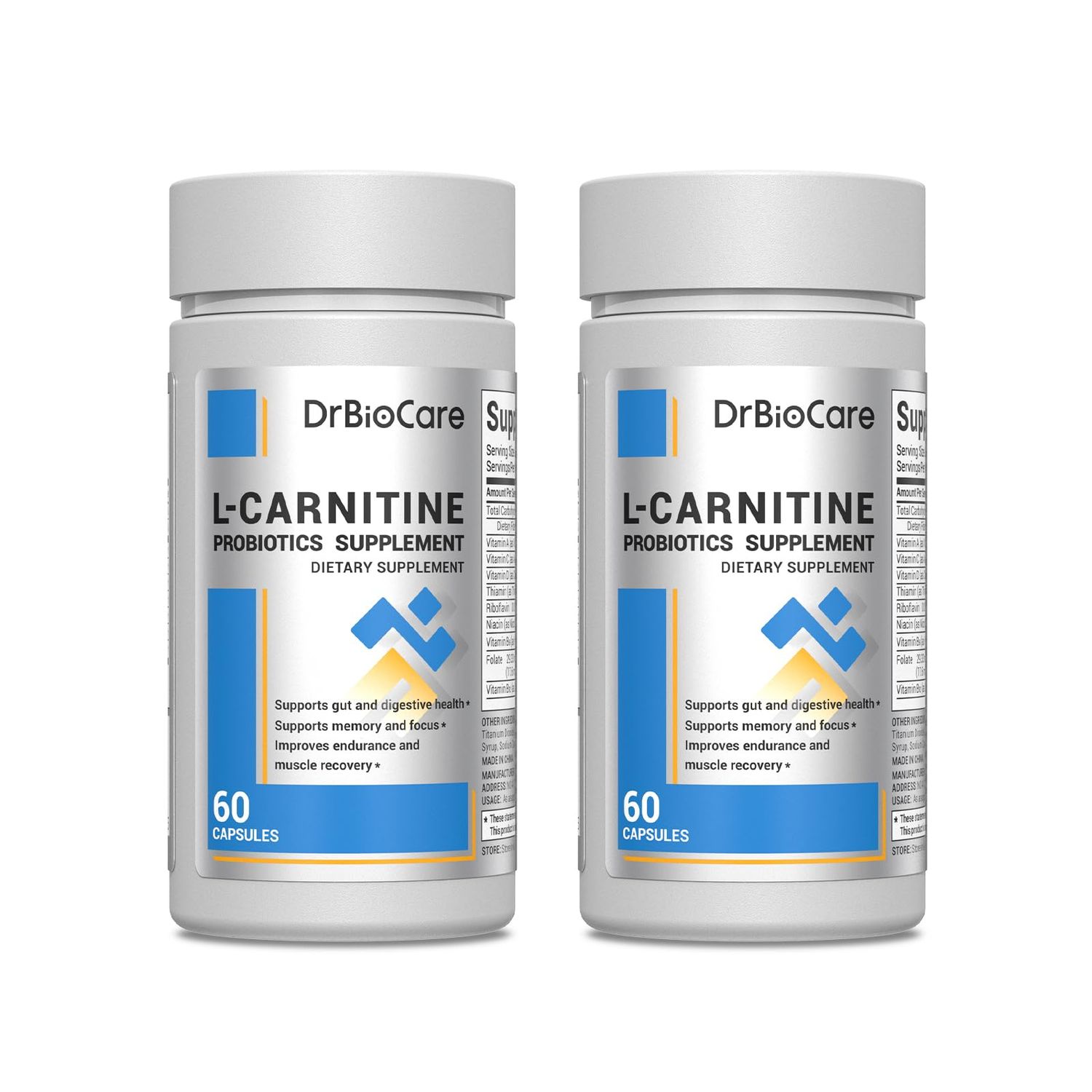 DrBioCare L-Carnitine Probiotics Supplement, Contains L-Carnitine, Probiotics, Green Coffee Powder, Yerha Mate Extract, Garcinia Cambogia Extract, Vitamin B Complex,Vitamin A,Vitamin C 120 Capsules