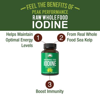 Raw Whole Food Iodine Supplement from Organic Kelp (Ascophyllum Nodosum) by Peak Performance. Potassium Iodide Support Tablets. for Metabolism, Energy, and Immune. 120 Vegan Capsules, Pills.