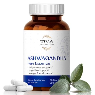 TIVA Ashwagandha Capsules 650mg with 5mg Black Pepper - Extract Metabolism Immune System - Ashwagandha Supplements Non-GMO, Vegan - 60 Capsules