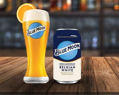 Blue Moon Non Alcoholic (Pack of 6) Belgian White Style Brew Cans 12oz 355 ml Per Can (Includes 6 Individual 12oz Cans) Malt Beverage NA Beer Zero Alcohol