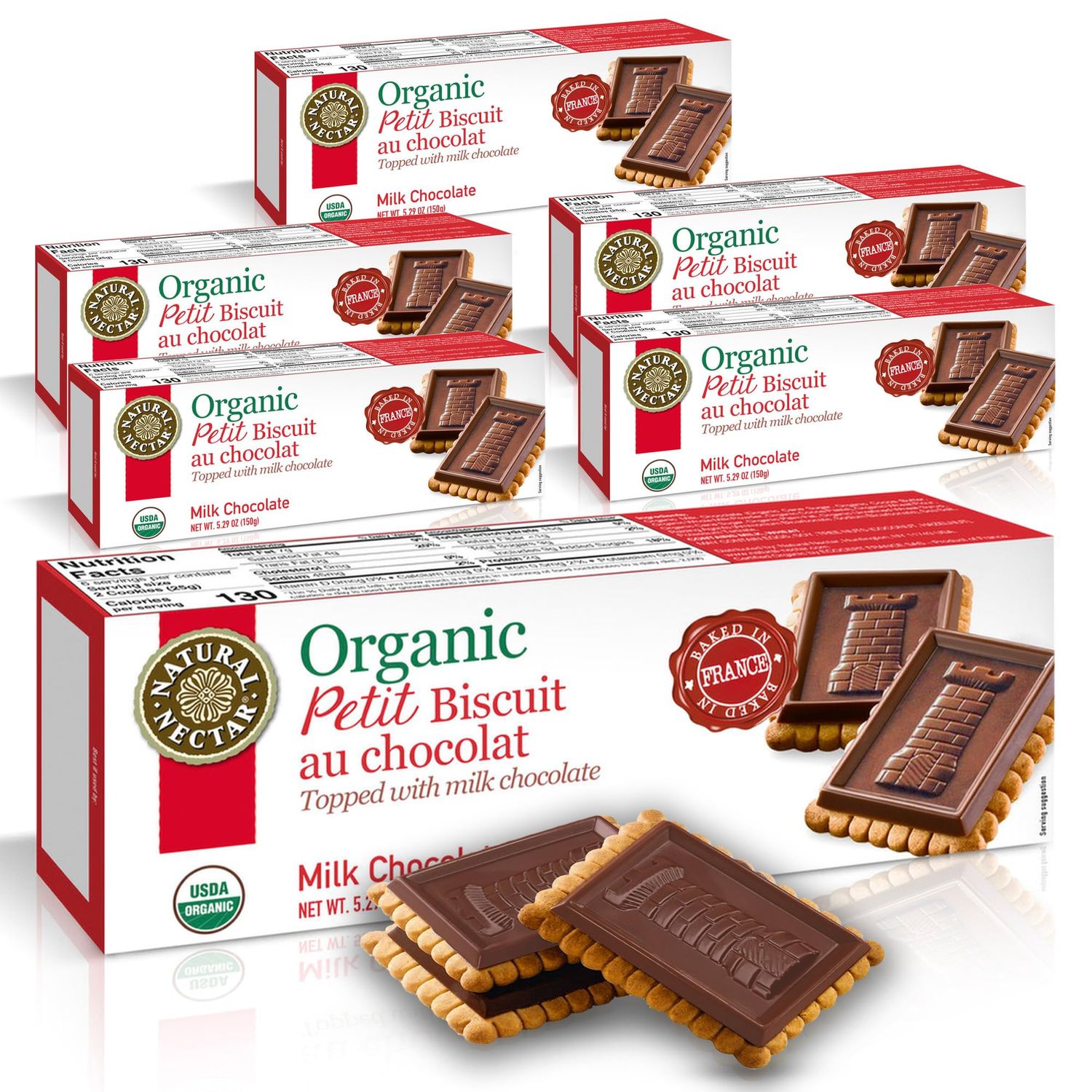 Natural Nectar Organic Milk Chocolate Petit Biscuit, Pack of 6 Perfect with Coffee or as a Snack USDA Organic Cookie Certified - 5.29 OZ Each