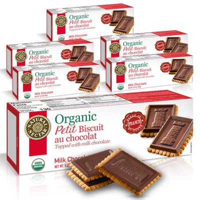 Natural Nectar Organic Milk Chocolate Petit Biscuit, Pack of 6 Perfect with Coffee or as a Snack USDA Organic Cookie Certified - 5.29 OZ Each