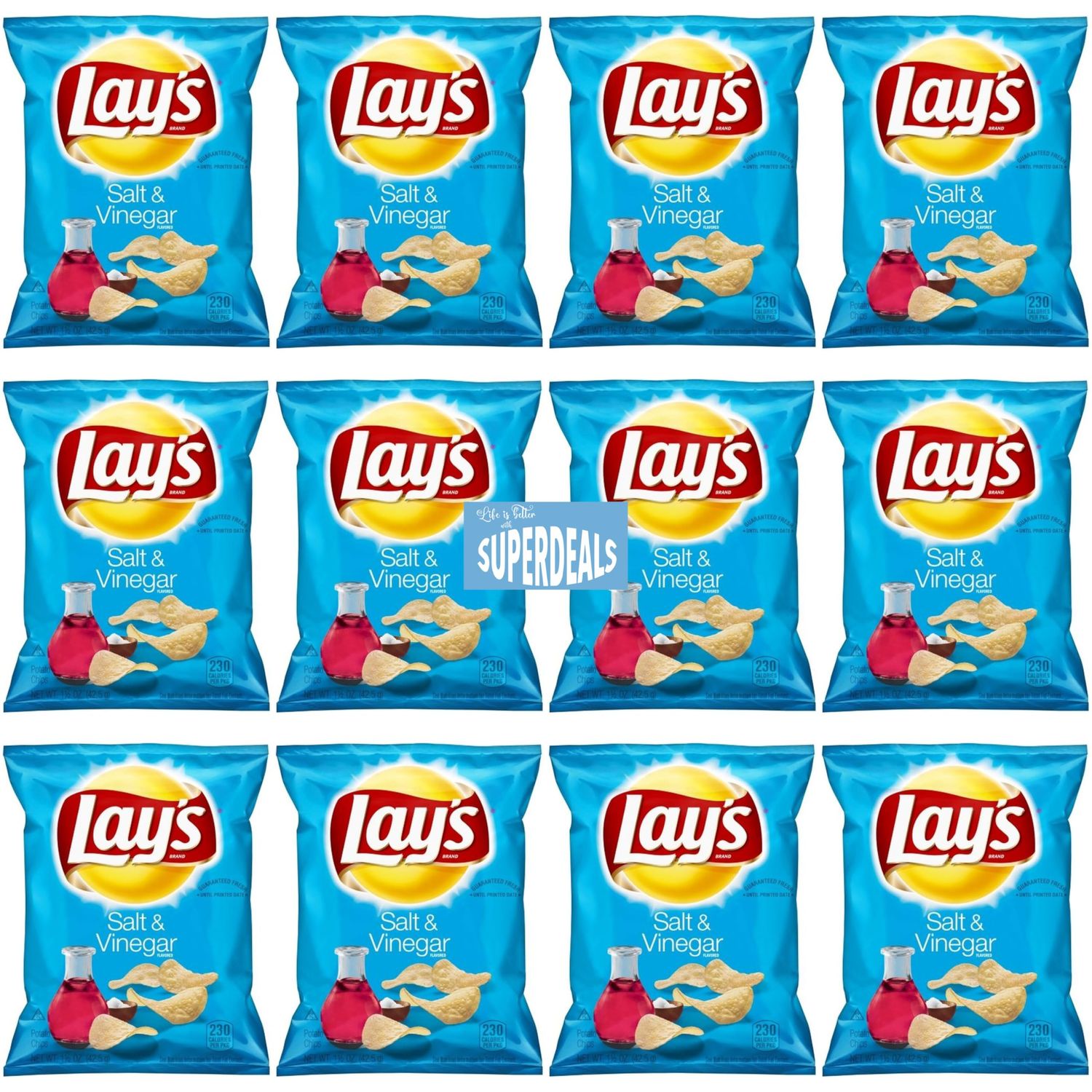 Lay&#39;s Potato Chips Salt Vinegar Value Pack Bundled by SUPERDEALS 1.5 Oz Bag Pack of 12 with Mystery Gift