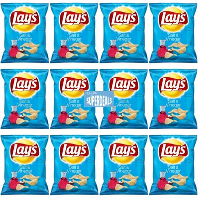 Lay&#39;s Potato Chips Salt Vinegar Value Pack Bundled by SUPERDEALS 1.5 Oz Bag Pack of 12 with Mystery Gift