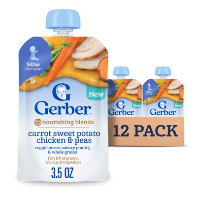 Gerber Stage 2 Baby Food, Baby Food Pouches, Carrot Sweet Potato Chicken Peas, Nourishing Blends, No Artificial Flavors or Colors, 12-Pack