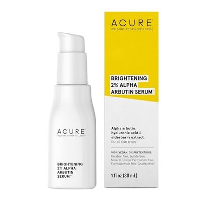 Acure Brightening 2 Alpha Arbutin Serum - Brighter Skin, Improve Dark Spots Uneven Tone - 100 Vegan with Alpha Arbutin, Hyaluronic Acid Elderberry Extract - Skincare For All Skin Types - 1 Fl Oz