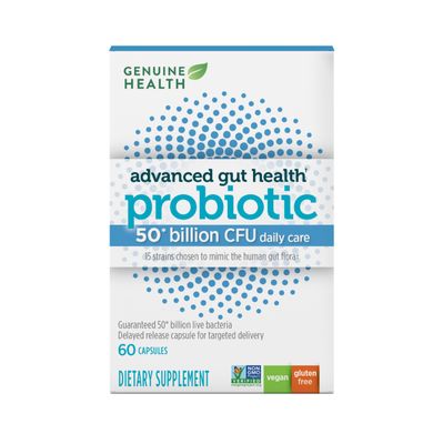 Genuine Health Probiotics, 50 Billion CFU, Daily Care, 15 Diverse Strains, Soy Free, Gluten Free, Vegan Delayed-Release Capsules for Advanced Gut Health (60 Count)