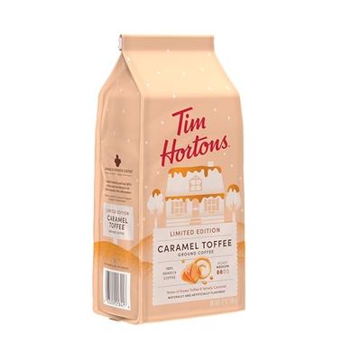 Tim Hortons 12oz Ground Bag, Caramel Toffee Flavored 100 Arabica Coffee