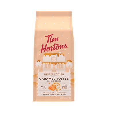 Tim Hortons 12oz Ground Bag, Caramel Toffee Flavored 100 Arabica Coffee