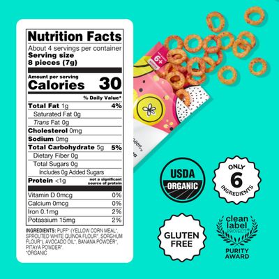 Little Spoon Banana Pitaya Meltable Baby Puffs, Organic Corn Quinoa Sorghum, No Rice, No Added Sugar Snacks, Encourages Self-Feeding, 1 Oz Bag, 4 Pack