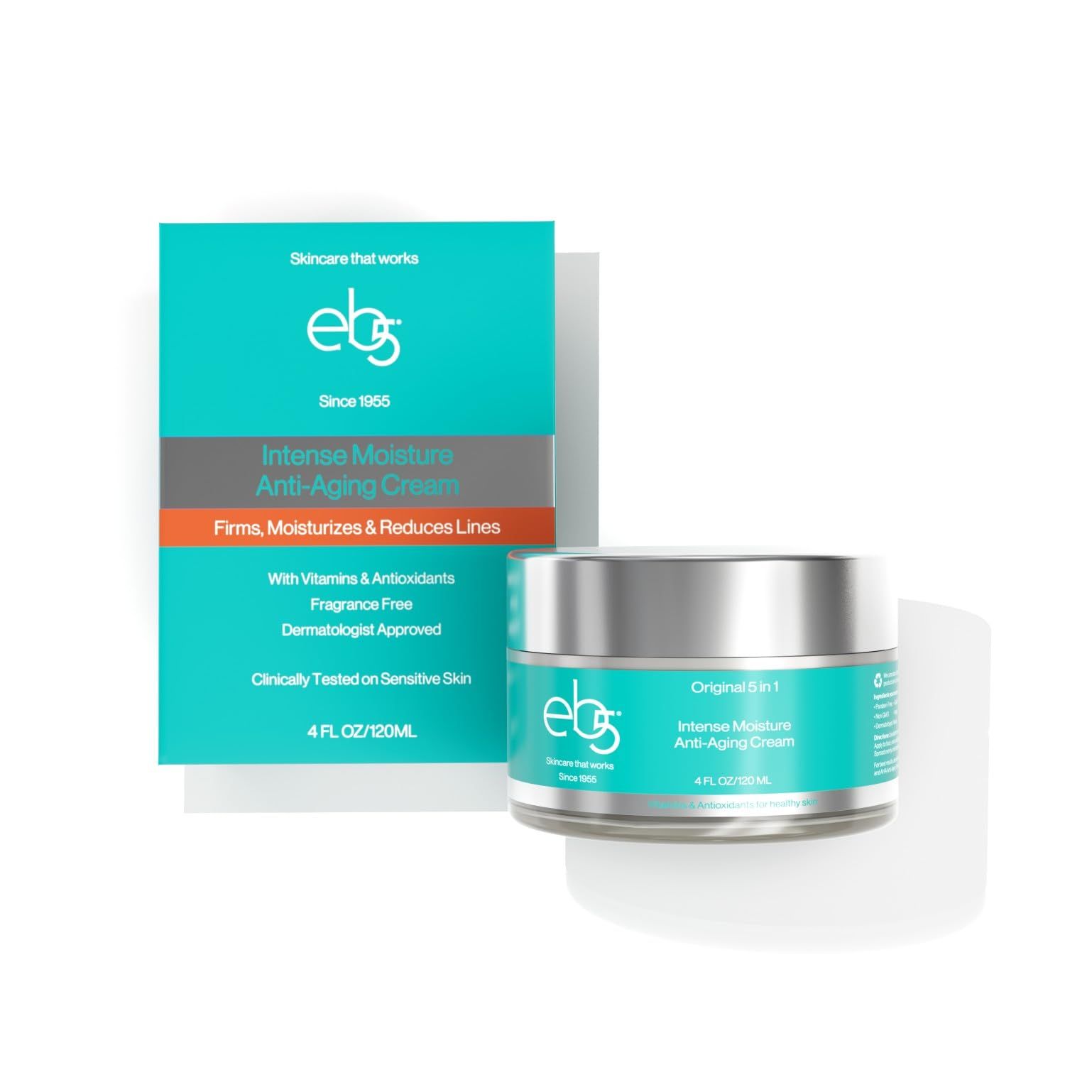 eb5 Intense Moisture Anti Aging Moisturizer Face and Neck Cream- Tone Tighten Skin with Retinol, Fade Fine Lines and Wrinkles with Vitamin E, A and B5-4oz