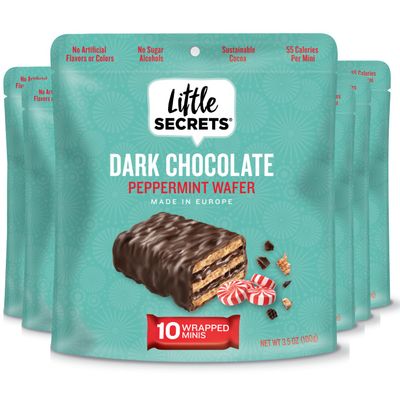Little Secerets Dark Chocolate Peppermint Waferss 60 Minis Made in Europe Nothing Artificial No Sugar Alcohols Sustainable Cocoa 3.5 Ounce, Pack of 6